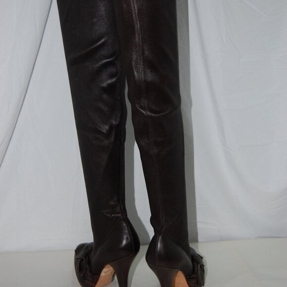 36.5/6.5❤️Tom Ford Yves Saint Laurent Leather Over the Knee High Heels BOOTS OTK - Picture 7 of 13